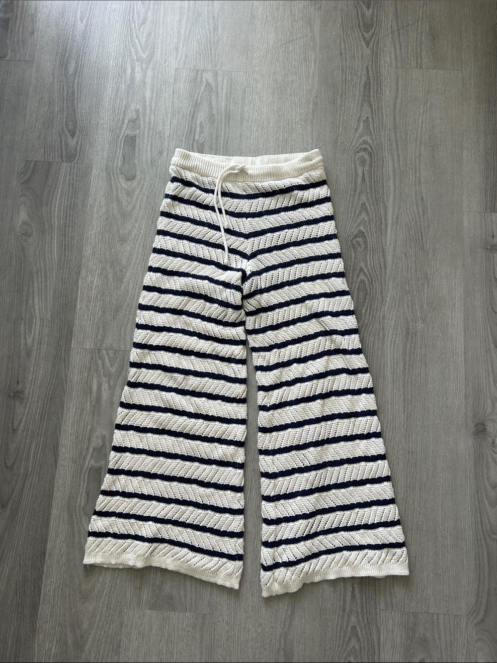 aerie Cream & Navy Striped Knit Wide-Leg Pants